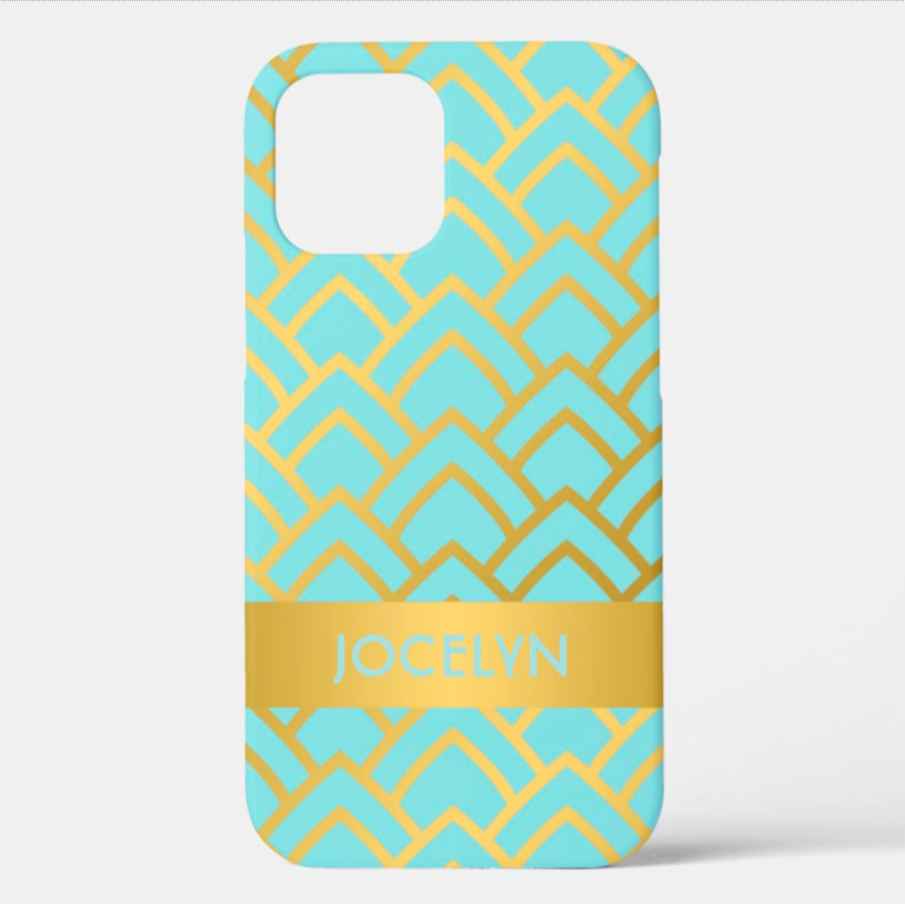 Gold and Light Blue Art Deco Cell Phone Case