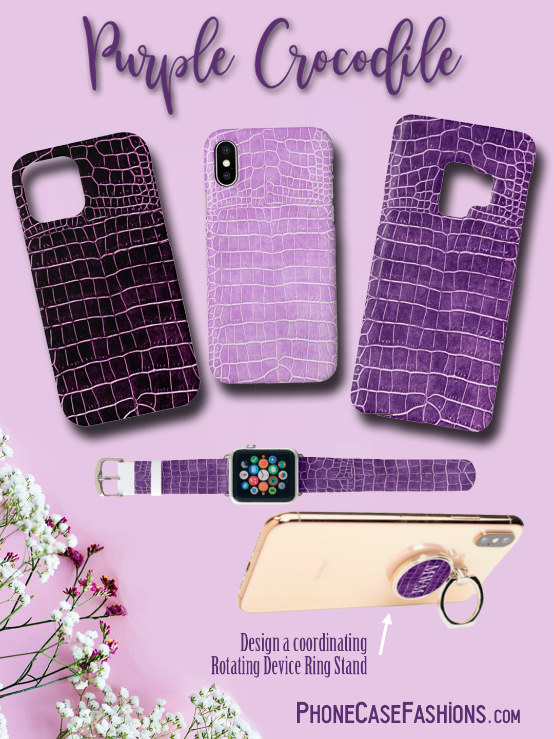 If purple, lavender or eggplant is your thing and you're wild about animal prints, these faux crocodile cell phone cases are the perfect addition to your accessories wardrobe. Don't hide behind an ugly case! Shop PhoneCaseFashions.com