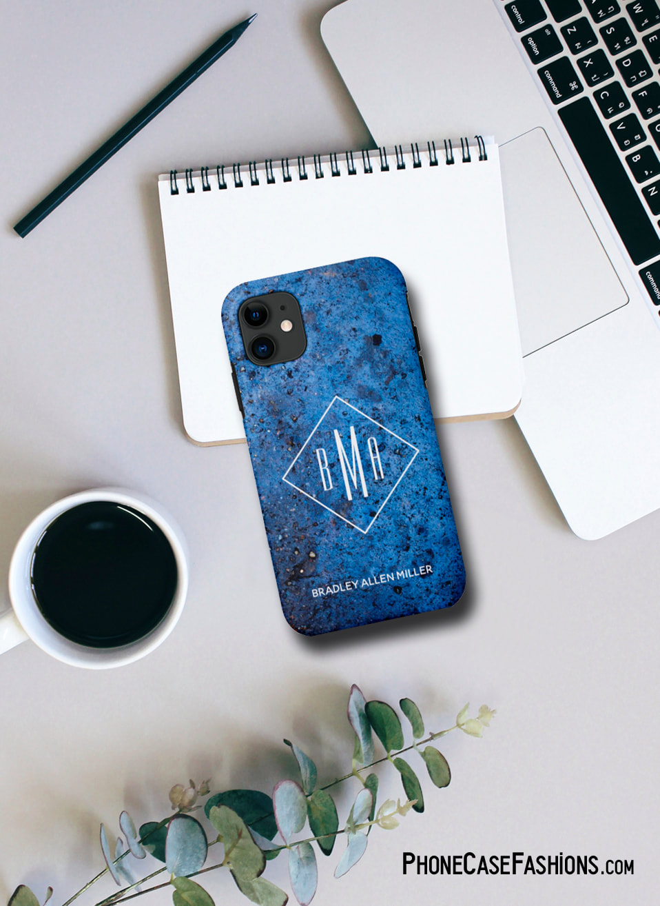 Men now have more choices than a black cell phone case. Our Blue Texture design is cool as is or add our initials, monogram and or your name. Don't hide behind an ugly phone case, design one you'll love.  Shop PhoneCaseFashions.com to design a case you'll love.