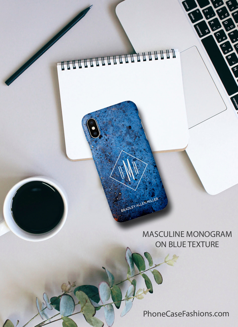 Men now have more choices than a black cell phone case. Our Blue Texture design is cool as is or add our initials, monogram and or your name. Don't hide behind an ugly phone case, design one you'll love.  Shop PhoneCaseFashions.com to design a case you'll love.